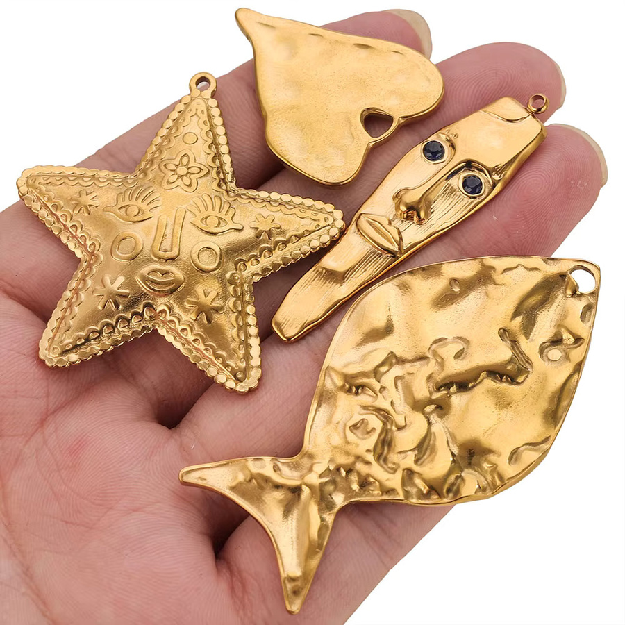 Elomia Anhänger Edelstahl, Gold, Damen, Fisch Seestern Hamsa Hand - Bild 2