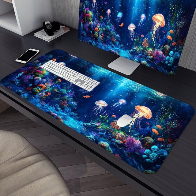 Mairuige Gaming-Mauspad Ozean-Quallen XL Schreibtischunterlage mit Unterwasser-Motiv in Blau und Multicolour - Bild 1