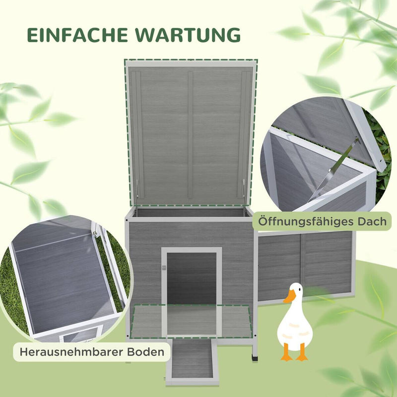 PawHut Entenstall aus Tannenholz mit wasserdichtem Asphaltdach und Seitentür, Hellgrau, B/T/H: 82 x 63 x 76 cm - Bild 6