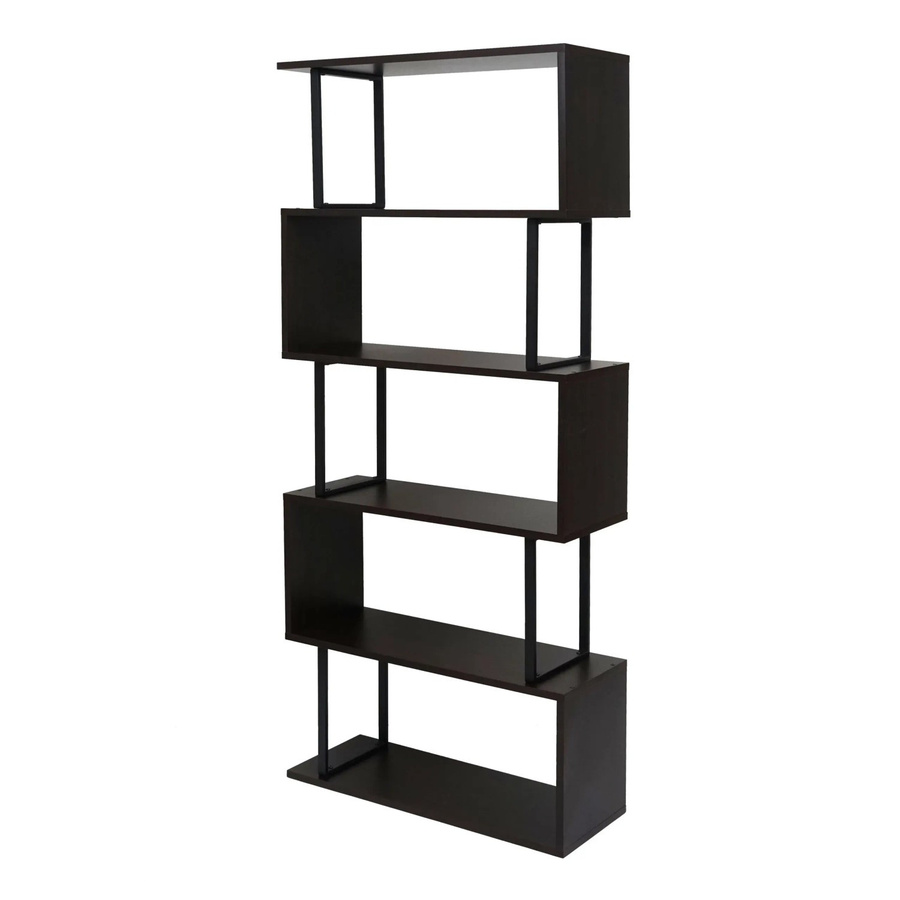 BERLINLODGE Bücherregal mit 3D-Struktur und 5 Ebenen in Dunkelbraun und Schwarz, H x B x T: 183 x 80 x 30 cm - Bild 2