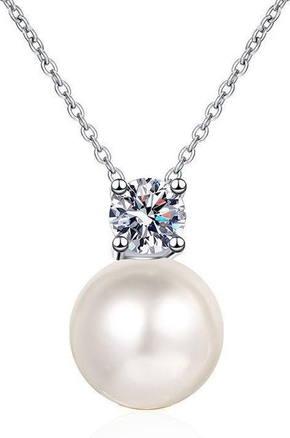 POMOiii Perlenkette 925 Silber, Perle, Zirkonia, Weiß, Damen - Bild 1