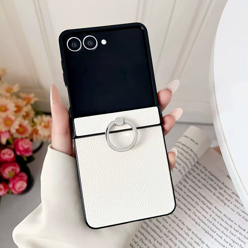 Luxuriöse Litchi-Leder-Handyhülle für Samsung Galaxy Z Flip (Modelle Z Flip 3 bis Z Flip 8) mit drehbarem Metallringhalter in Pink - Bild 1