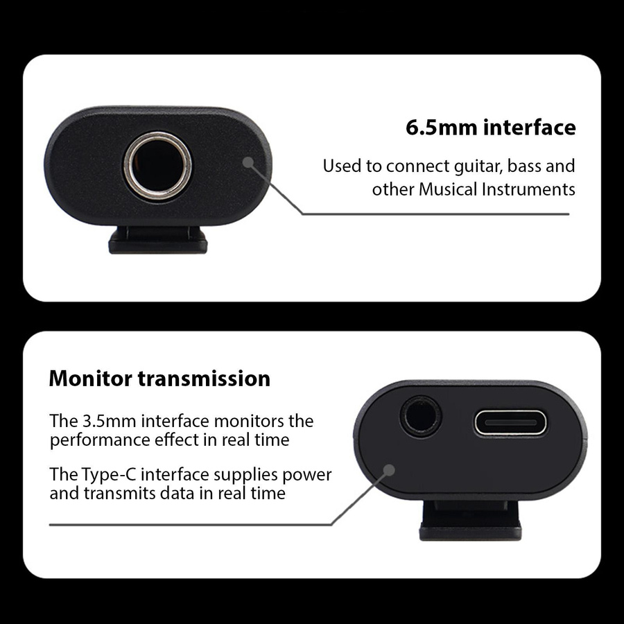 JOYO Gitarren-Audio-Interface Mini-Aufnahme-Soundkarte mit USB-C in Schwarz, B/T/H: 6,4 x 2,9 x 2 cm - Bild 4