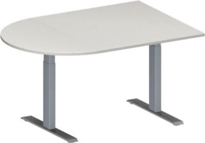 Schäfer Shop Genius Konferenztisch MODENA FLEX Halbkreis mit T-Fuß Rechteckrohr in Lichtgrau und Weißaluminium, B: 140 cm, T: 100 cm, H: 65-85 cm - Bild 1