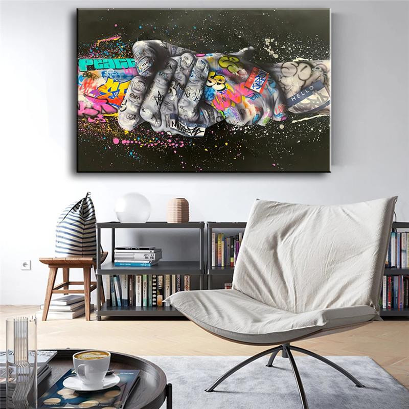 Moderne Graffiti Kunst Leinwand Malerei aidegou22 Motiv Liebhaber Hände, Mehrfarbig, Breite: 20 cm, Höhe: 40 cm - Bild 5