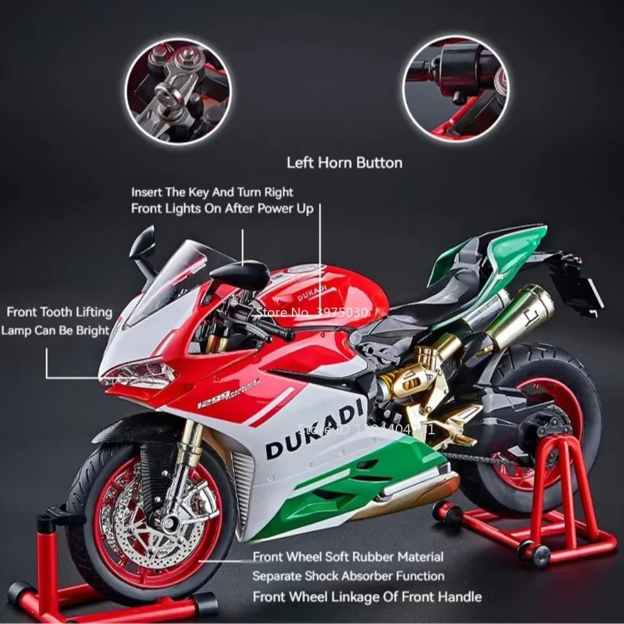 MAKEDA 1:9 V4R 1299 Motorrad Diecast, Metall, Vorderrad Lenkung, Stoßdämpfung Funktion - Bild 3