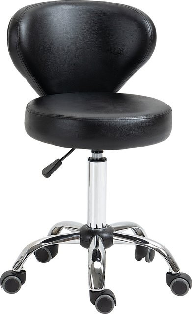 HOMCOM Rollhocker Massagehocker in Schwarz mit ergonomischer Rückenlehne, drehbar 360 Grad und höhenverstellbarer Sitzfläche, Material: Kunstleder und Metall, Höhe: 49-64 cm - Bild 1