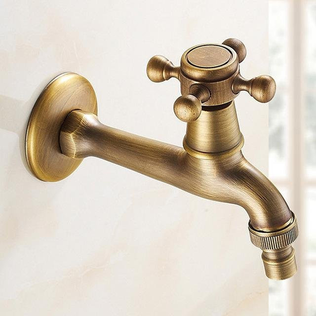 RW-Home Decoration Bibcock Wasserhahn aus Messing in Beige mit Antik-Finish zur Wandmontage - Bild 1