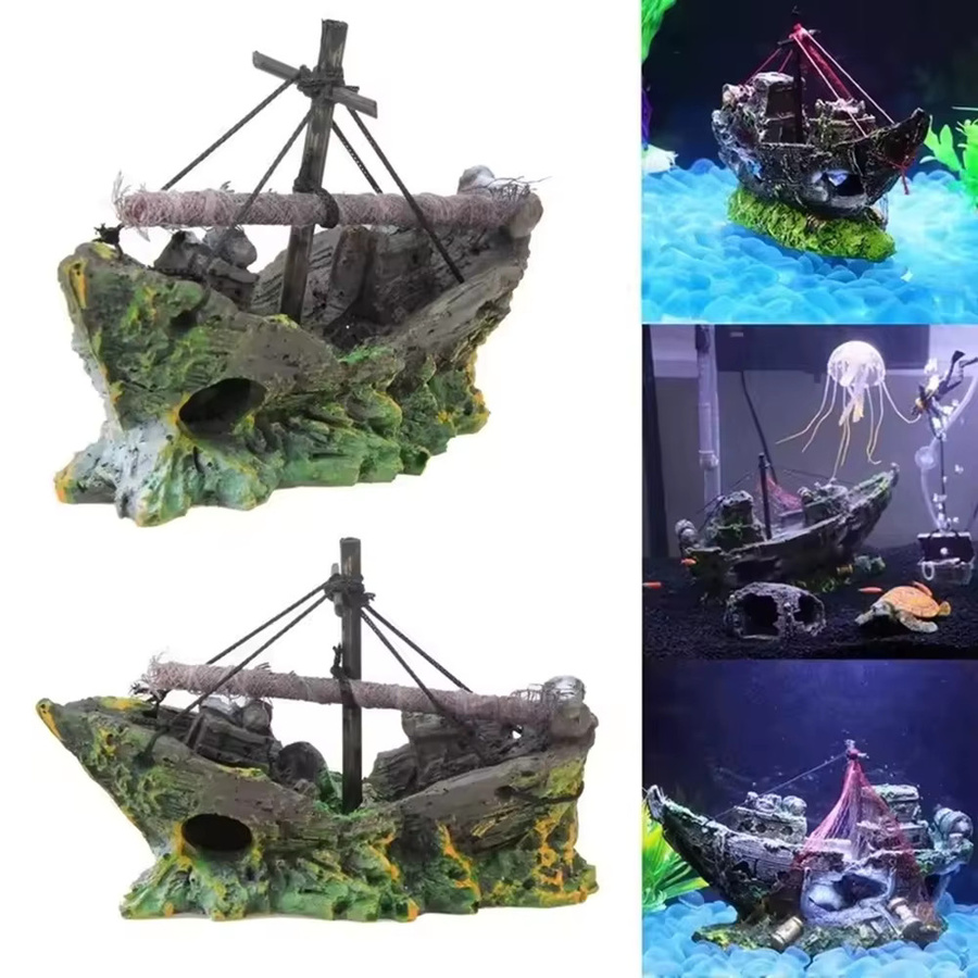 Aquarium Schiffswrack Piratenschiff Ornament aus Harz in Braun für deine Unterwasserlandschaft - Bild 2