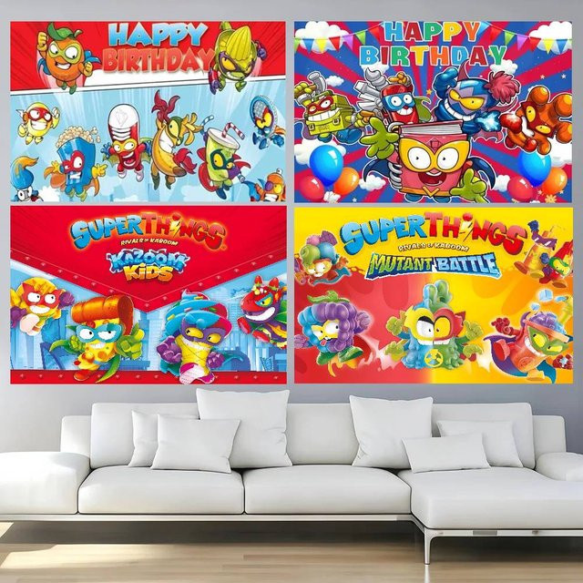 Mesuca HaloCartoon SuperZings Fotohintergrund für Kinder und Familienporträts, Mehrfarbig, Textil - Bild 1