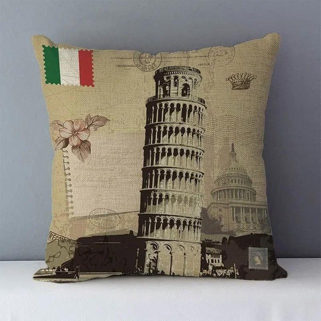 Quadratischer Kissenbezug mit London-Motiv im Retro-Design, Beige/Lila, B/T/H: 60 x 60 x 60 cm - Bild 1