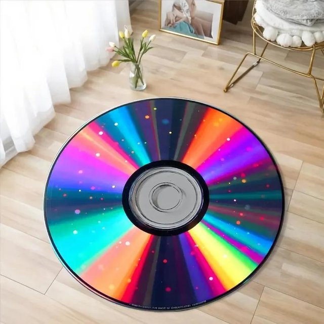 Runder Retro-Schallplatten-Teppich von Karpetti in Blau, Maschinenwaschbar und Rutschfest, Durchmesser: 90 cm - Bild 1