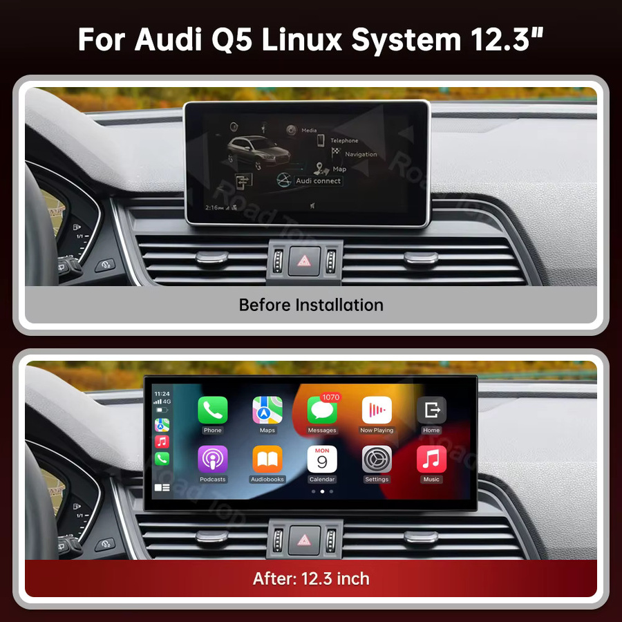 RoadTop Kabelloses CarPlay und Android Auto Multimedia-System für Audi Q5 2018-2019 MIB2 mit 12,3 Zoll Display in Schwarz - Bild 3
