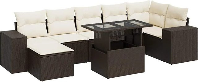 vidaXL 8-teilige Garten-Sofagarnitur in L-Form aus braunem Poly-Rattan mit Kissen und Couchtisch - Bild 1