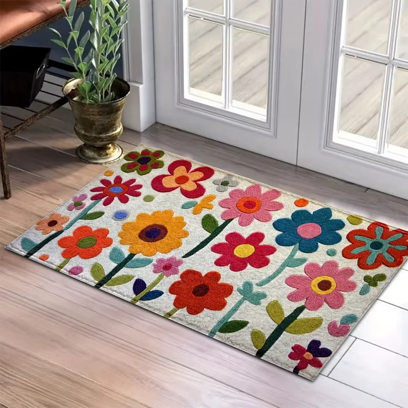 VIKAMA Sommer-Blumen-Fußmatte in Multicolour, waschbar und geräuschdämpfend für Badezimmer, Schlafzimmer und Heimdekoration - Bild 3