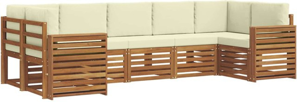 vidaXL Ecksofa Set mit 7 Kissen in Natur und Beige, modernes und minimalistisches Design aus Akazie, wendbar, B/T/H: 132,5 x 132,5 x 73 cm - Bild 1