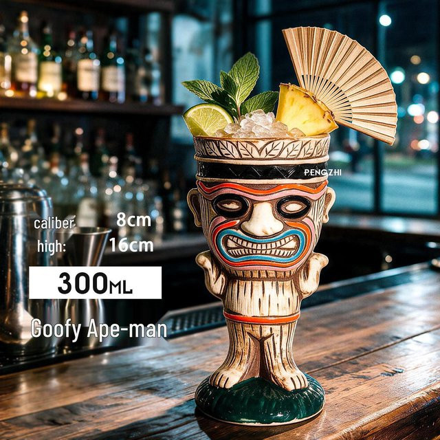 HomeHarmony Tiki-Zombie-Schädel Cocktailglas aus Keramik, Multicolour, 350,5 ml - Bild 1