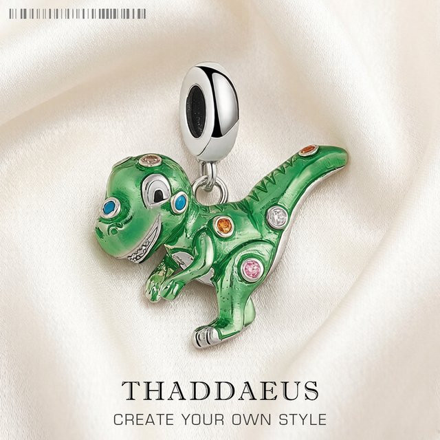 Thaddaeus Anhänger 925 Silber, Grün, Dinosaurier, Unisex - Bild 1