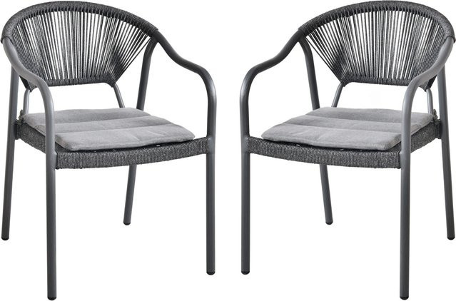 Garden Pleasure Stapelstuhl DAVINA 2er Set aus Aluminium und Kunststoff mit Armlehnen in Anthrazit - Bild 1