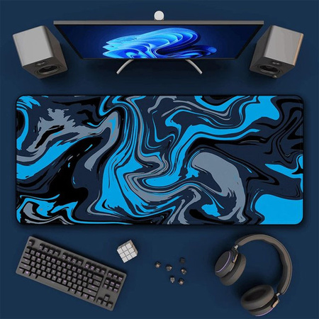 MOUPING Gaming-Mauspad XXL Strata Liquid in Blau, rutschfeste Schreibtischunterlage aus Gummi mit abstraktem Design