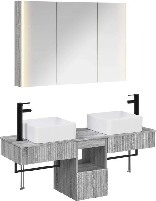 vidaXL Badezimmerschrank-Set 4-teilig in Grau Sonoma, modern mit LED-Beleuchtung und Spiegelschrank, B/T/H: 103,5 x 15,5 x 70 cm - Bild 1