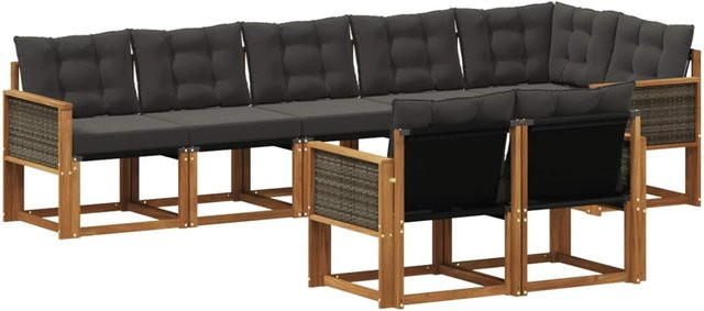 vidaXL Outdoor-Sofagarnitur L-Form aus massivem Akazienholz mit 8 Kissen in Natur und Schwarz - Bild 1