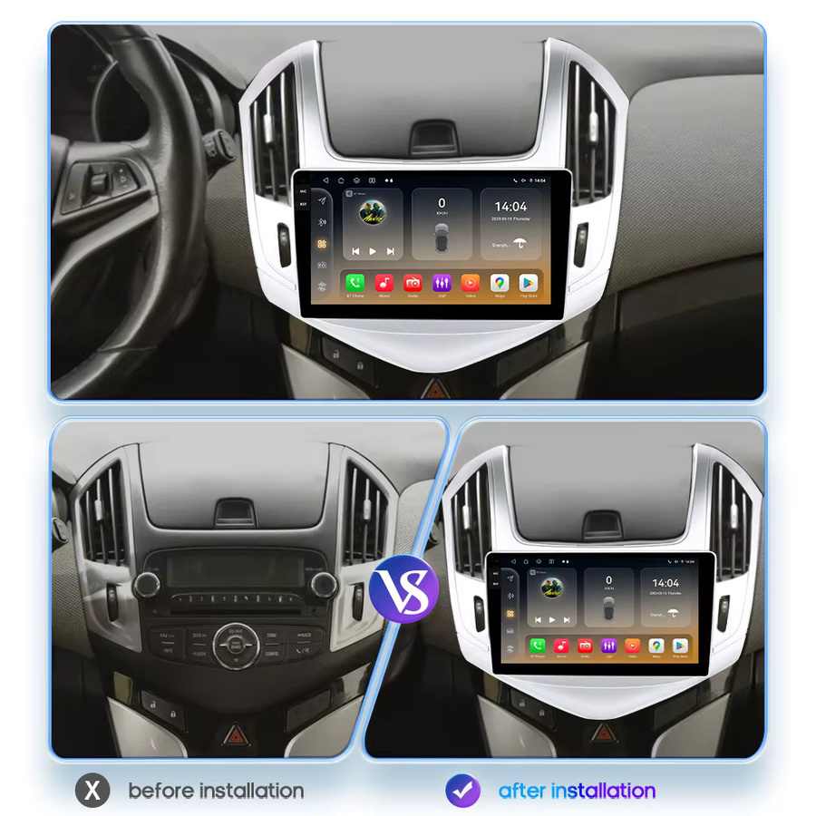 Hizpo Android 14 Autoradio für Chevrolet Cruze J300 J308 (2012-2015) mit 8GB RAM, 128GB Speicher, Snapdragon 6115, GPS und 4G Carplay in Schwarz - Bild 2