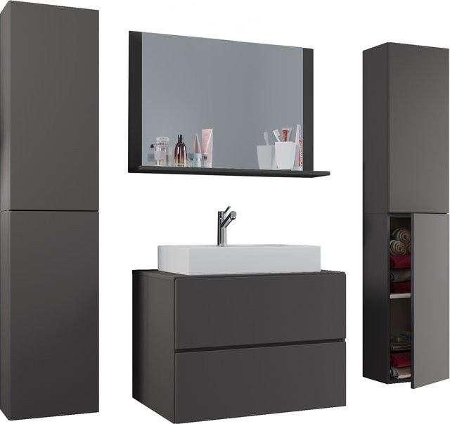 VCM Badmöbel Set Lendas XL 5-tlg. Waschplatz mit Keramik-Waschtisch in Anthrazit und Weiß, B/H/T: 80 x 52 x 52 cm - Bild 1