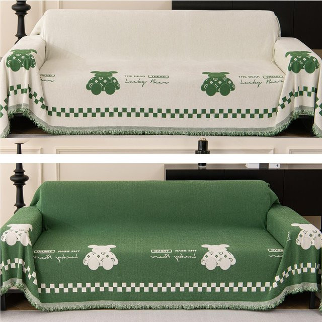 Wendbarer Sofabezug mit Cartoon Bär Motiv in Sand, Chenille-Stoff, B/T: 180 x 130 cm - Bild 1