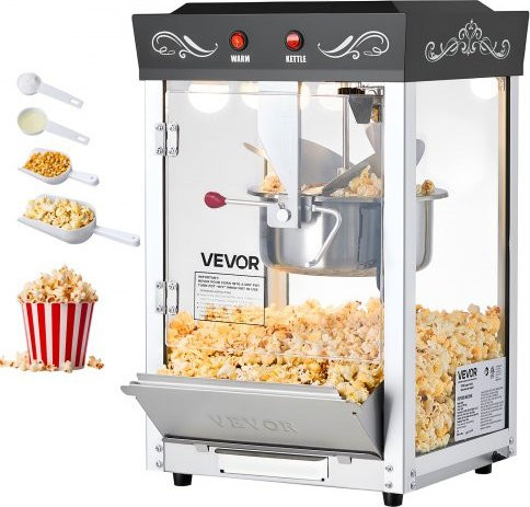 VEVOR Kommerzielle Popcornmaschine in Schwarz mit Edelstahlkessel und 800 W Leistung, Kinostil Popcornmaker mit Glaswand und PC-Tür - Bild 1