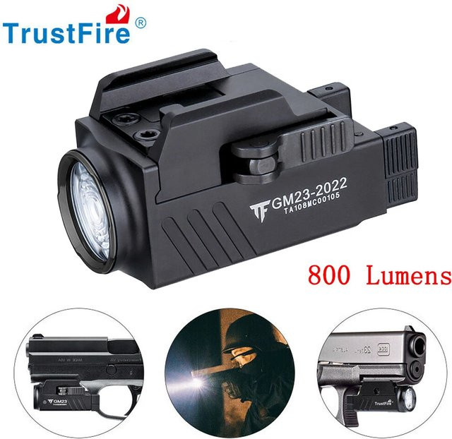 Trustfire GM23 Taktische Pistolenlampe mit 800 Lumen Mini-LED-Licht, USB-aufladbare Taschenlampe in Schwarz - Bild 1