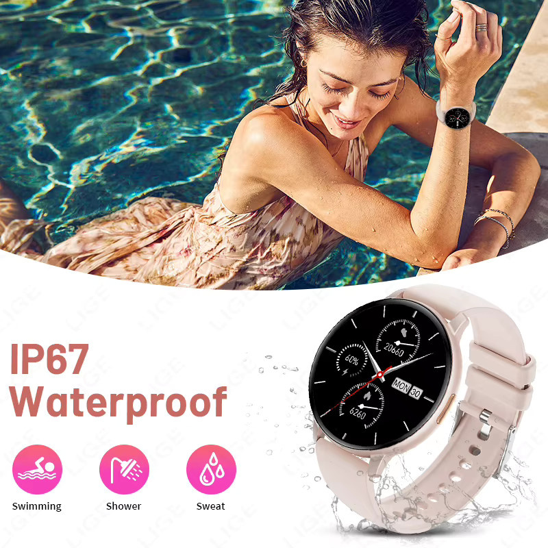 LIGE Smartwatch für Damen und Herren mit Bluetooth Anruf Funktion, Blut-Sauerstoff-Monitor und anpassbaren Zifferblättern, kompatibel mit Android und iOS, Schwarz und Pink - Bild 4