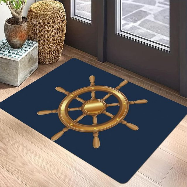 Lodestar Teppichmatte Maritimes Vintage Design mit Anker und Kompass, Blau, B/T: 50 x 30 cm - Bild 1