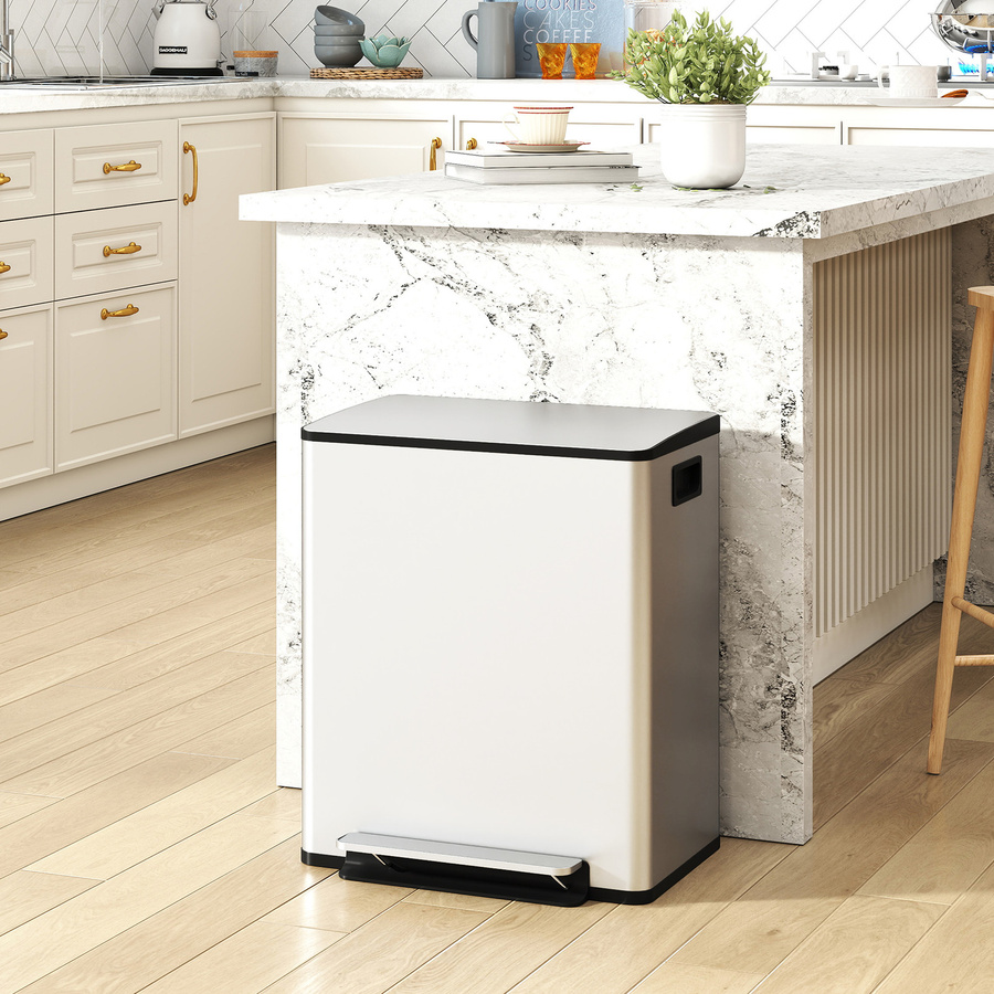 HOMCOM Doppelkammer-Mülleimer aus Edelstahl mit Soft-Close-Deckel und Mülltrennung, Silber, 2 x 25 l - Bild 2
