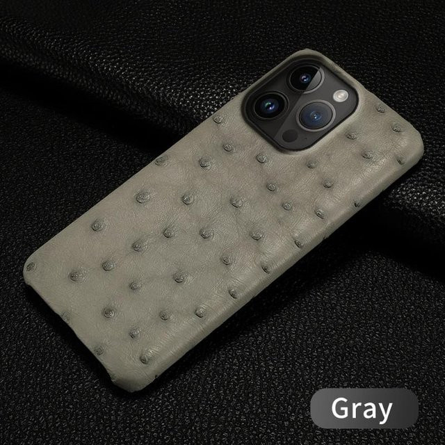 Luxus Straußenleder Handyhülle für Apple iPhone 17 Pro Max 16 15 14 13 12 11 in Grau - Bild 1