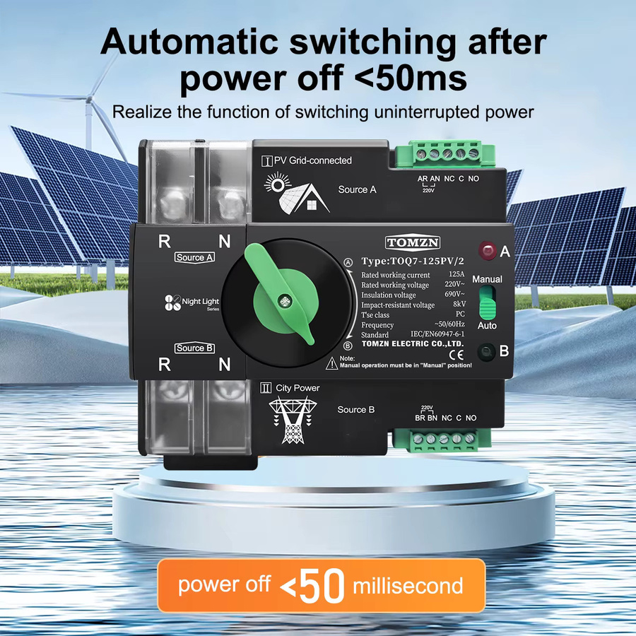 TOMZN ATS Dual Power Automatischer Umschalter für DIN-Schiene, 2P, Farbe: Schwarz - Bild 3