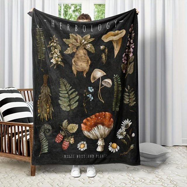 JMG Household Supplies Weiche Fleece-Decke mit Waldpilz-Design, Schwarz, B/H: 70 x 100 cm - Bild 1