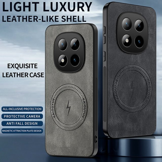 Luxus-Lederhülle mit MagSafe Magnetfunktion für Xiaomi Redmi Note 15 Pro und Note 15 in Schwarz - Bild 1