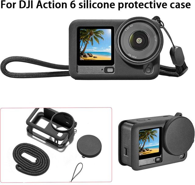 DJI Silikon-Schutzhülle für Osmo Action 6 in Schwarz mit Umhängeband und Objektivdeckel - Bild 1