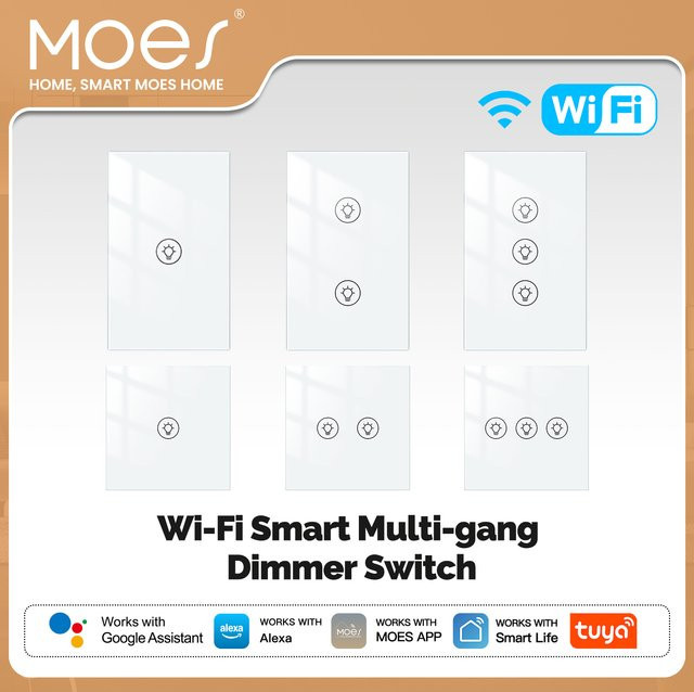 MOES Tuya WiFi Smart Dimmer Wanddimmer mit Fernbedienung, kompatibel mit Alexa und Google Assistant, Smart Life App, erhältlich in Schwarz oder Weiß - Bild 1