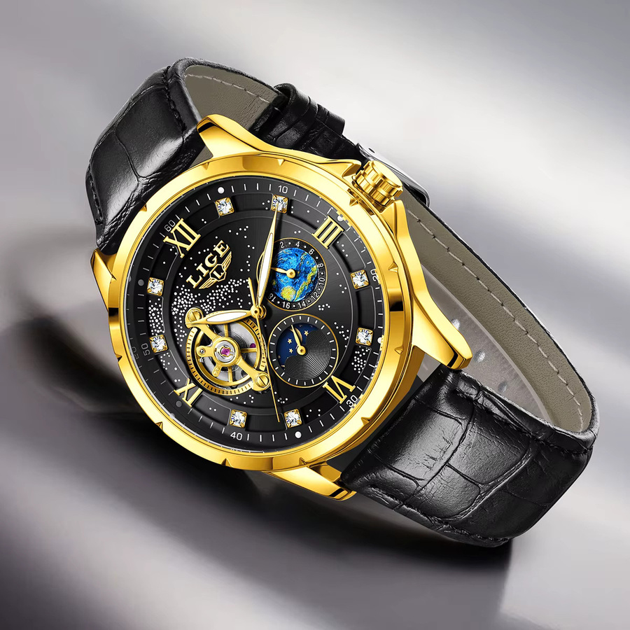 LIGE Chronograph, Automatik, Gold, Leder, Herren - Bild 2