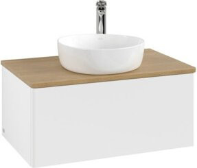 V&B Waschtischunterschrank Antao mit Beleuchtung, Eiche honig und Weiß lackiert, B/T/H: 80 x 36 x 50 cm - Bild 1