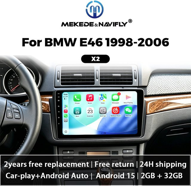 NaviFly Android 14 Multimedia-Videoplayer mit Wireless Carplay und Bluetooth für BMW E46 M3 318 320 325 330 335 (1998 - 2006) in Schwarz - Bild 1