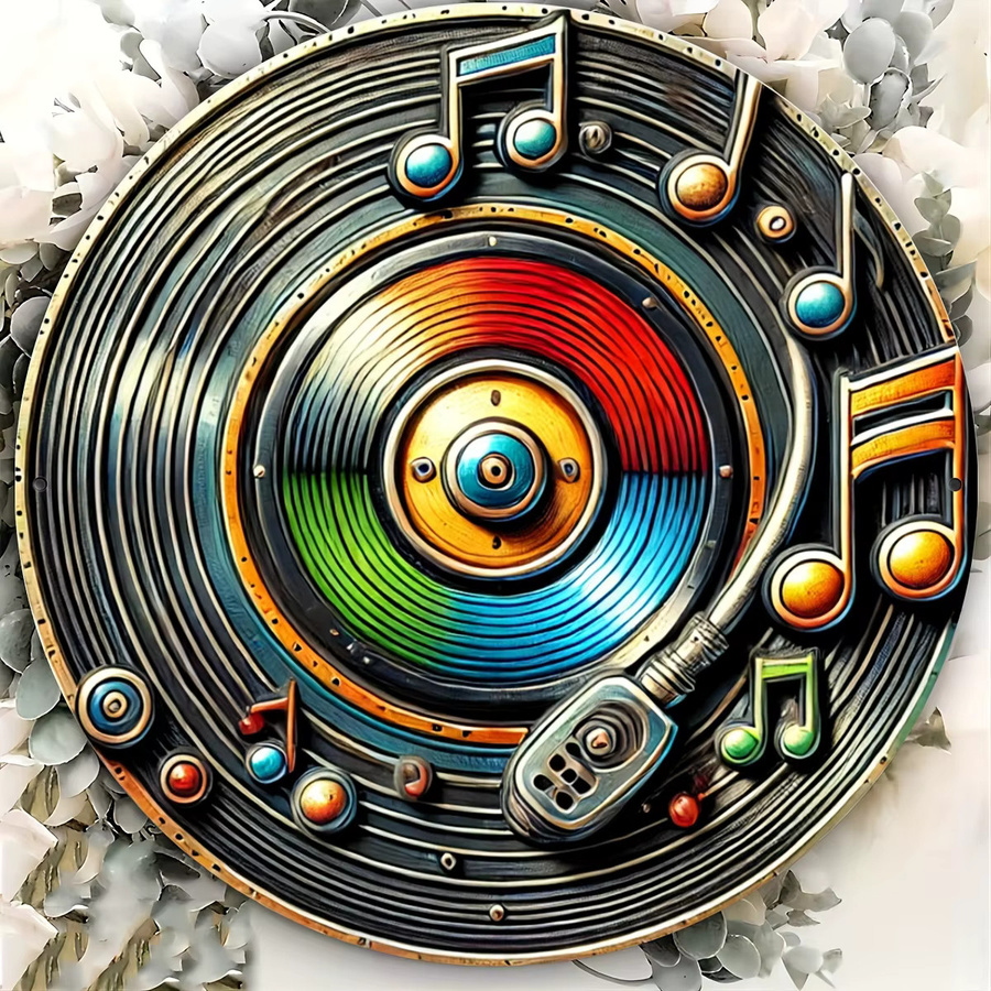 HELLOYOUNG Vintage-Blechschild mit Vinyl-Schallplatten und Musiknoten, Multicolor Wanddekoration, B/H: 20 x 20 cm - Bild 3