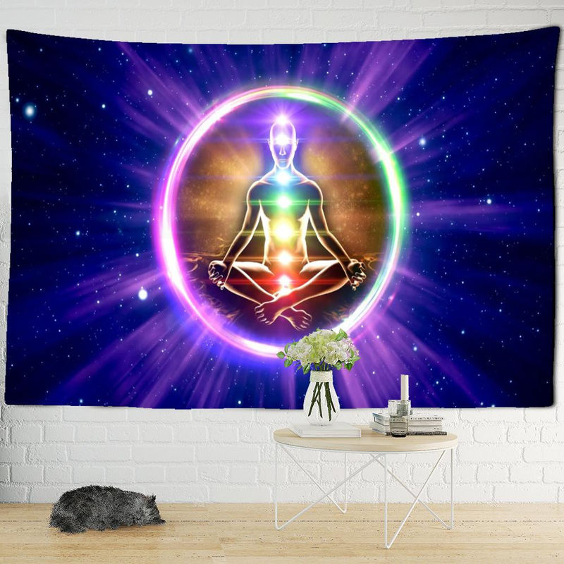 Indischer Wandteppich mit Mandala und sieben Chakras für Meditation, Bohemian Wandbehang mehrfarbig, B: 95 cm, H: 70 cm - Bild 3