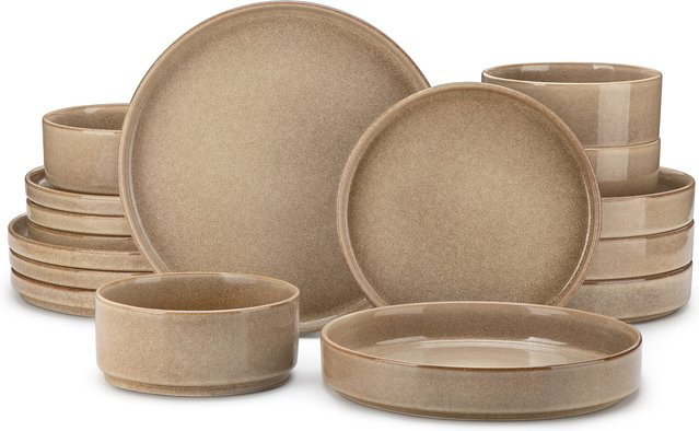 vancasso Steinzeug-Geschirrset mit Glasiereffekt in Blau und Beige, 16/32-teiliges Set bestehend aus Speisetellern, Desserttellern, Suppentellern und Schüsseln - Bild 1