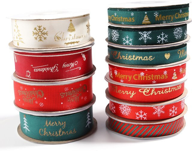 Weihnachten Geschenkband aus Polyester mit Druck, 10/12mm Breite, 10 Yards pro Rolle, Mehrfarbig - Bild 1