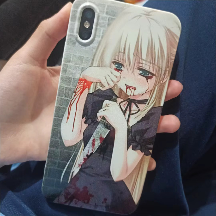 Gothic Anime Yandere Girl Schutzhülle für iPhone 15 14 13 12 11 Pro Max XR XS 8 7 Plus SE als ultradünne Jelly-Hülle in Multicolour - Bild 3