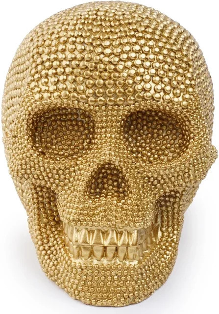 MINIDEAL Totenkopf-Statue aus Kunstharz in Gold für die Tischdekoration oder Halloween-Partys - Bild 1