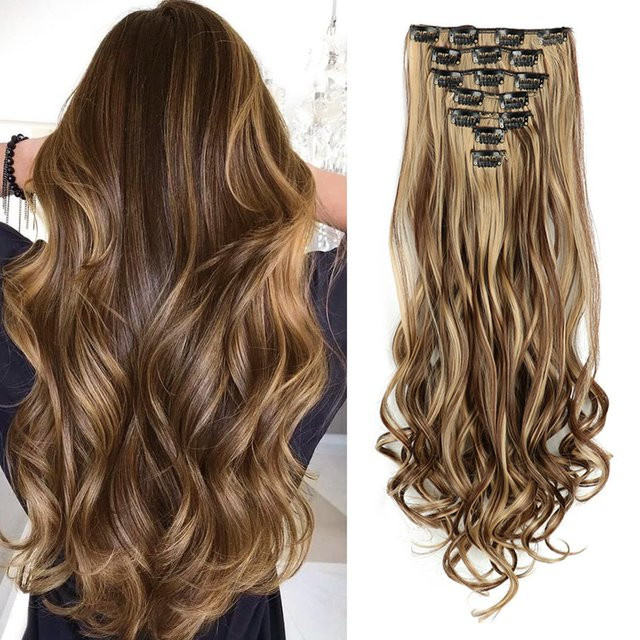 JIAMEISI Clip-in Haarverlängerungen, 7 Stück, synthetisch, gewellt, 22 Zoll, Damen - Bild 1